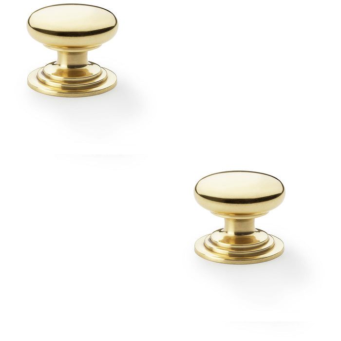 2 PACK Stepped Round Door Knob Polished Brass 38mm Classic Kitchen Pull Handle