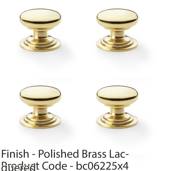 4 PACK Stepped Round Door Knob Polished Brass 38mm Classic Kitchen Pull Handle 1