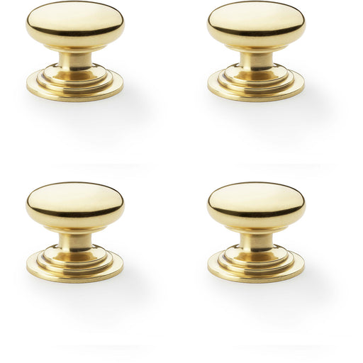 4 PACK Stepped Round Door Knob Polished Brass 38mm Classic Kitchen Pull Handle