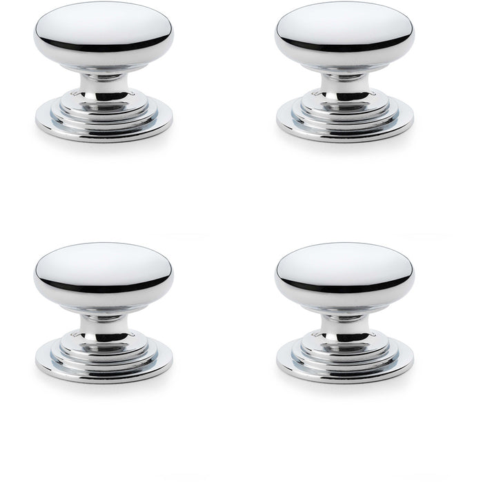 4 PACK Stepped Round Door Knob Polished Chrome 38mm Classic Kitchen Pull Handle