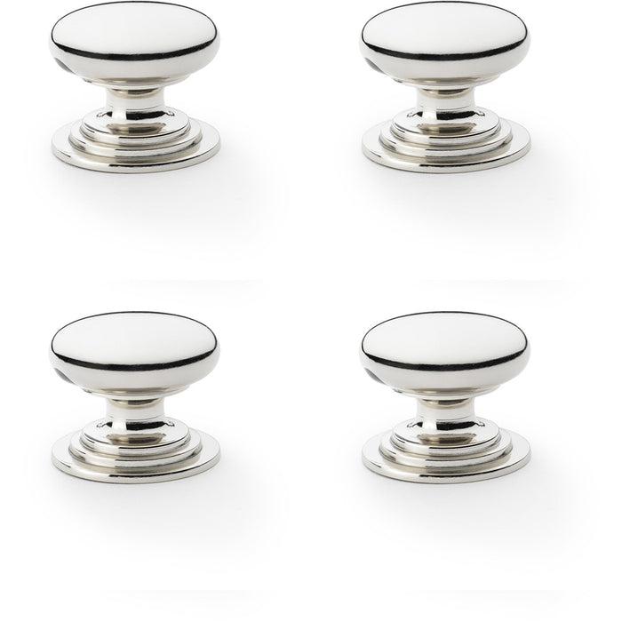 4 PACK Stepped Round Door Knob Polished Nickel 38mm Classic Kitchen Pull Handle