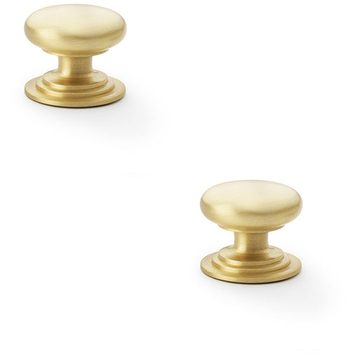 2 PACK Stepped Round Door Knob Satin Brass 38mm Classic Kitchen Pull Handle