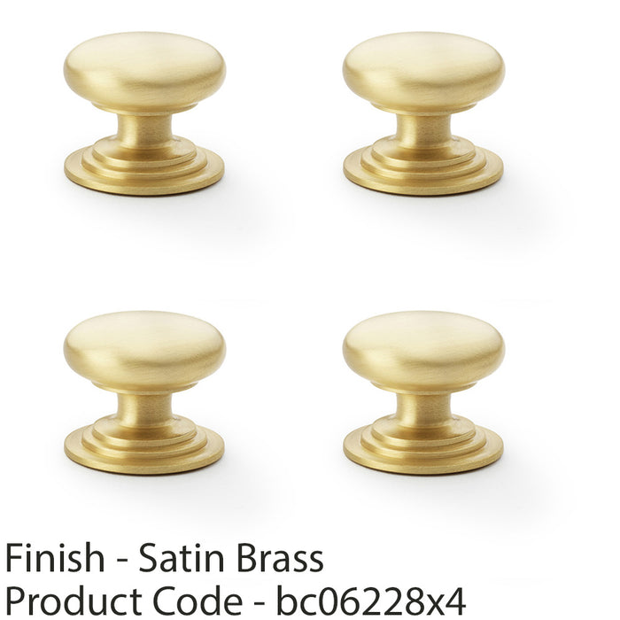 4 PACK Stepped Round Door Knob Satin Brass 38mm Classic Kitchen Pull Handle 1