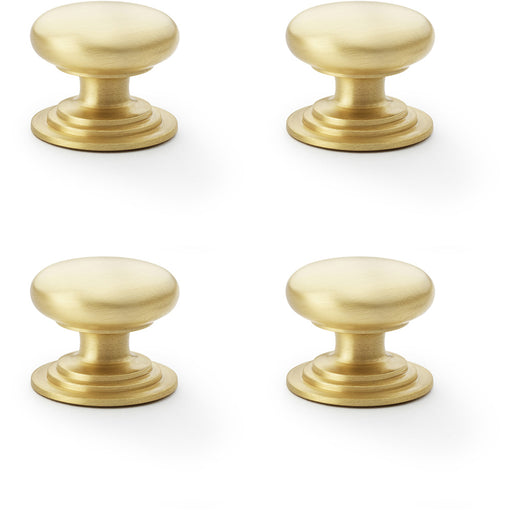4 PACK Stepped Round Door Knob Satin Brass 38mm Classic Kitchen Pull Handle
