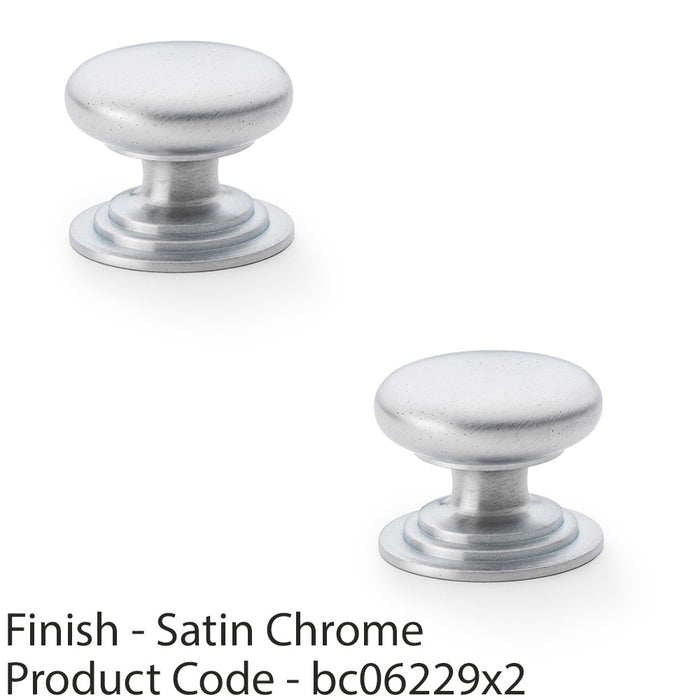 2 PACK Stepped Round Door Knob Satin Chrome 38mm Classic Kitchen Pull Handle 1