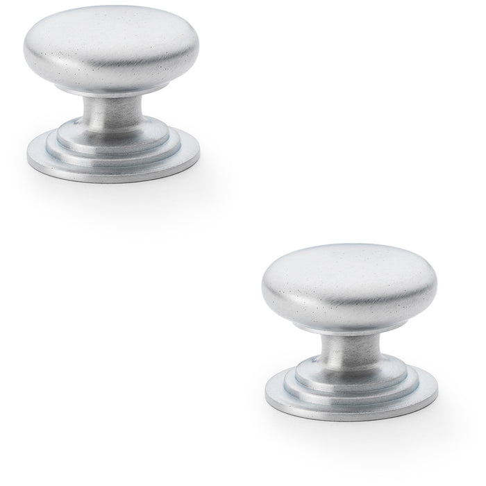 2 PACK Stepped Round Door Knob Satin Chrome 38mm Classic Kitchen Pull Handle