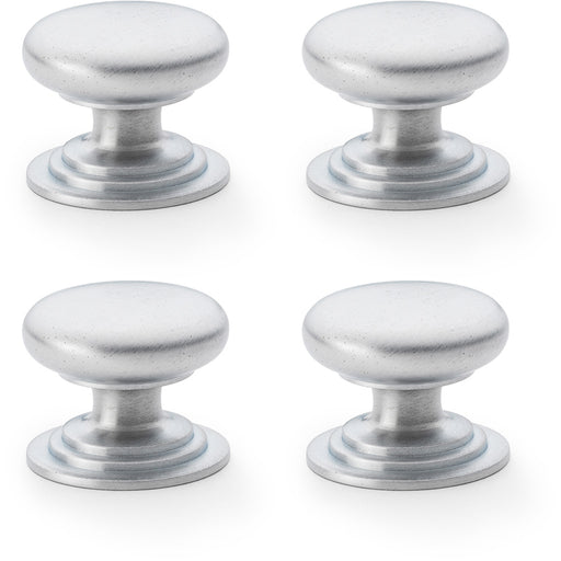 4 PACK Stepped Round Door Knob Satin Chrome 38mm Classic Kitchen Pull Handle