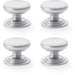 4 PACK Stepped Round Door Knob Satin Chrome 38mm Classic Kitchen Pull Handle