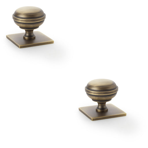 2 PACK Round Cabinet Door Knob & Matching Backplate Antique Brass 34mm Handle