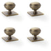 4 PACK Classic Round Door Knob & Matching Backplate Antique Brass 34mm Handle