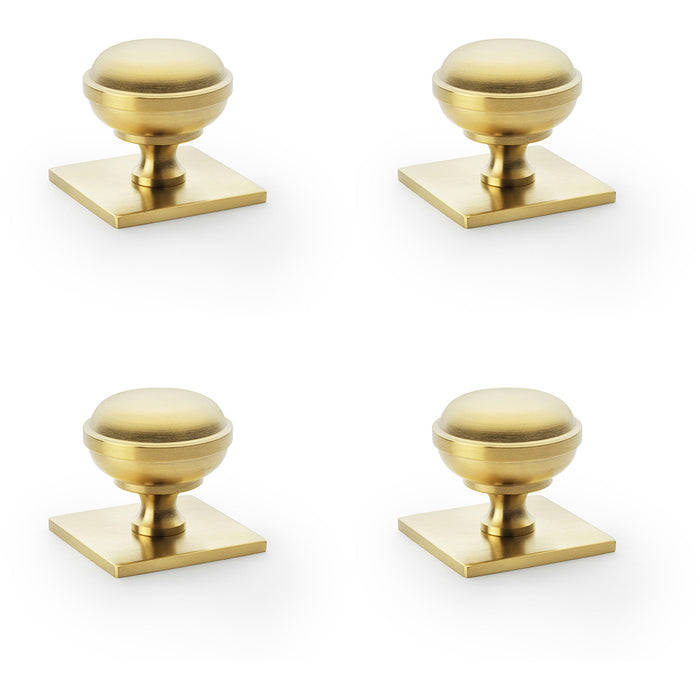 4 PACK Classic Round Door Knob & Matching Backplate Satin Brass 34mm Handle