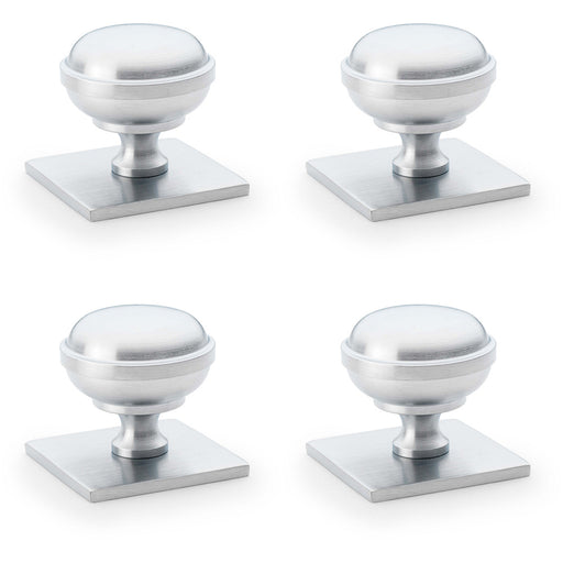 4 PACK Classic Round Door Knob & Matching Backplate Satin Chrome 34mm Handle