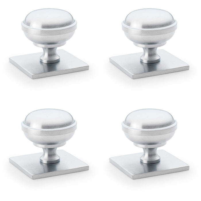 4 PACK Classic Round Door Knob & Matching Backplate Satin Chrome 34mm Handle