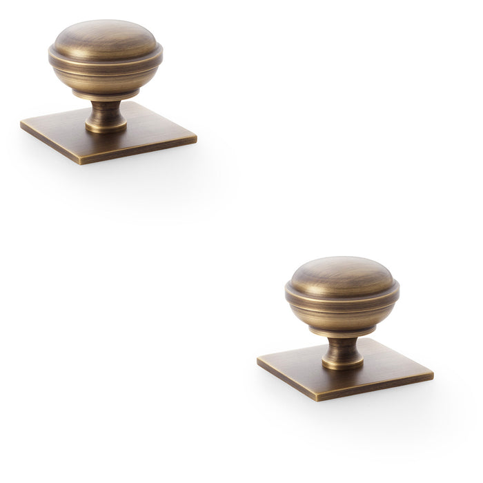 2 PACK Round Cabinet Door Knob & Matching Backplate Antique Brass 38mm Handle