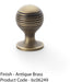 Reeded Ball Door Knob - 25mm Diameter Antique Brass Lined Cupboard Pull Handle 1