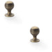 2 PACK Reeded Ball Door Knob 25mm Antique Brass Lined Cupboard Pull Handle