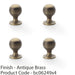 4 PACK Reeded Ball Door Knob 25mm Antique Brass Lined Cupboard Pull Handle 1