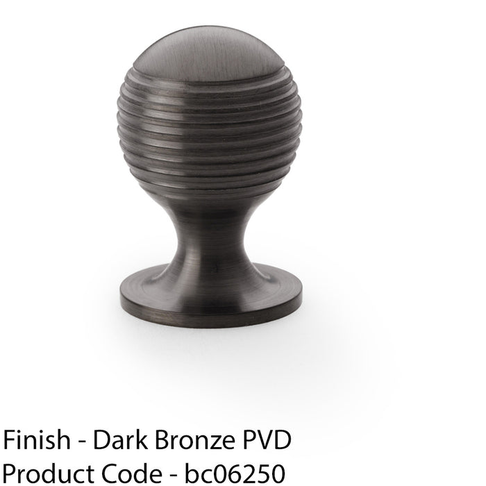 Reeded Ball Door Knob - 25mm Diameter Dark Bronze Lined Cupboard Pull Handle 1
