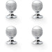4 PACK Reeded Ball Door Knob 25mm Polished Chrome Lined Cupboard Pull Handle