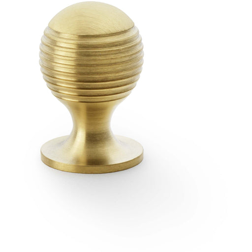 Reeded Ball Door Knob - 25mm Diameter Satin Brass Lined Cupboard Pull Handle
