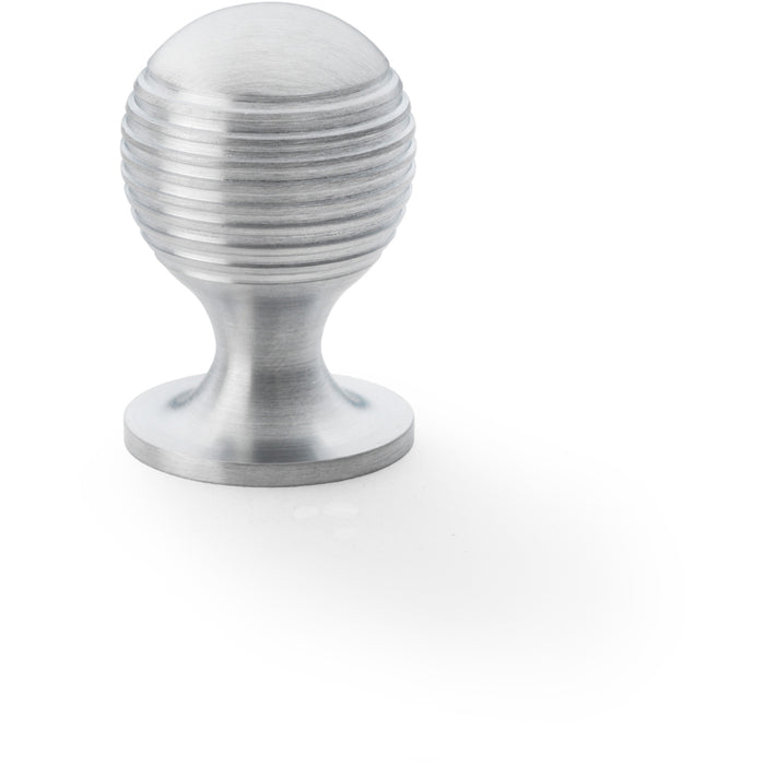 Reeded Ball Door Knob - 25mm Diameter Satin Chrome Lined Cupboard Pull Handle