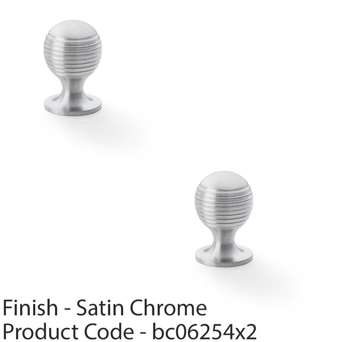 2 PACK Reeded Ball Door Knob 25mm Satin Chrome Lined Cupboard Pull Handle 1