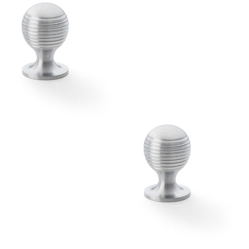 2 PACK Reeded Ball Door Knob 25mm Satin Chrome Lined Cupboard Pull Handle