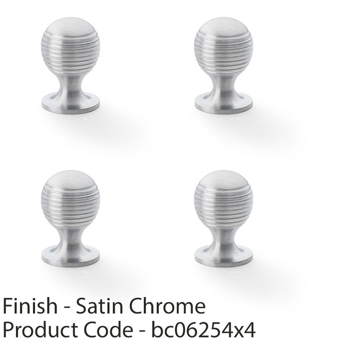 4 PACK Reeded Ball Door Knob 25mm Satin Chrome Lined Cupboard Pull Handle 1