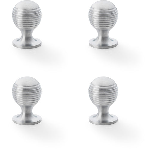 4 PACK Reeded Ball Door Knob 25mm Satin Chrome Lined Cupboard Pull Handle