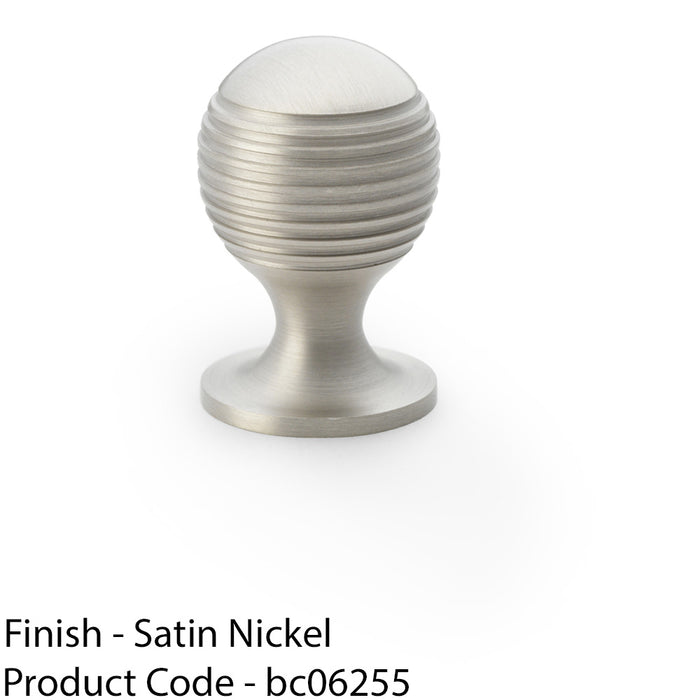 Reeded Ball Door Knob - 25mm Diameter Satin Nickel Lined Cupboard Pull Handle 1