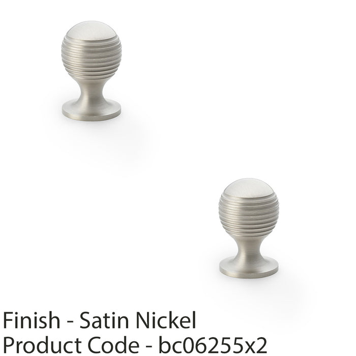 2 PACK Reeded Ball Door Knob 25mm Satin Nickel Lined Cupboard Pull Handle 1