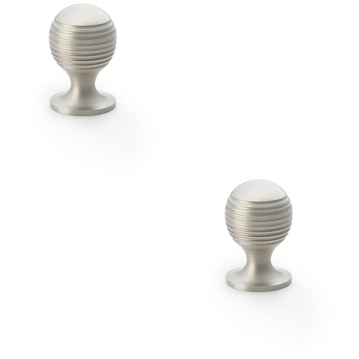 2 PACK Reeded Ball Door Knob 25mm Satin Nickel Lined Cupboard Pull Handle