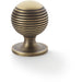 Reeded Ball Door Knob - 32mm Diameter Antique Brass Lined Cupboard Pull Handle