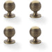 4 PACK Reeded Ball Door Knob 32mm Antique Brass Lined Cupboard Pull Handle