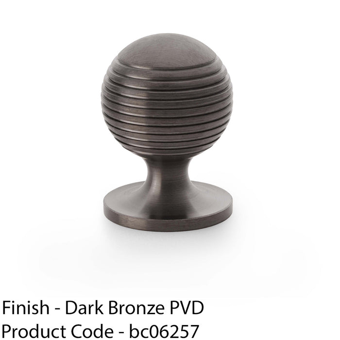 Reeded Ball Door Knob - 32mm Diameter Dark Bronze Lined Cupboard Pull Handle 1