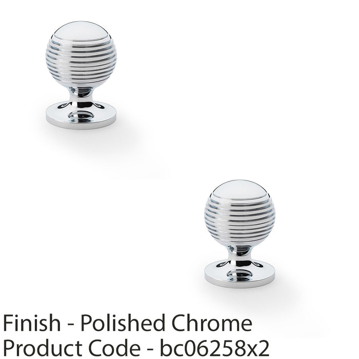 2 PACK Reeded Ball Door Knob 32mm Polished Chrome Lined Cupboard Pull Handle 1