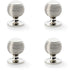 4 PACK Reeded Ball Door Knob 32mm Polished Nickel Lined Cupboard Pull Handle