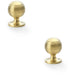 2 PACK Reeded Ball Door Knob 32mm Satin Brass Lined Cupboard Pull Handle