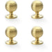 4 PACK Reeded Ball Door Knob 32mm Satin Brass Lined Cupboard Pull Handle
