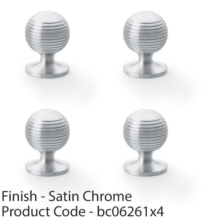 4 PACK Reeded Ball Door Knob 32mm Satin Chrome Lined Cupboard Pull Handle 1