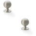 2 PACK Reeded Ball Door Knob 32mm Satin Nickel Lined Cupboard Pull Handle