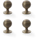 4 PACK Reeded Ball Door Knob 38mm Antique Brass Lined Cupboard Pull Handle