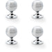 4 PACK Reeded Ball Door Knob 38mm Polished Chrome Lined Cupboard Pull Handle