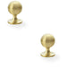 2 PACK Reeded Ball Door Knob 38mm Satin Brass Lined Cupboard Pull Handle