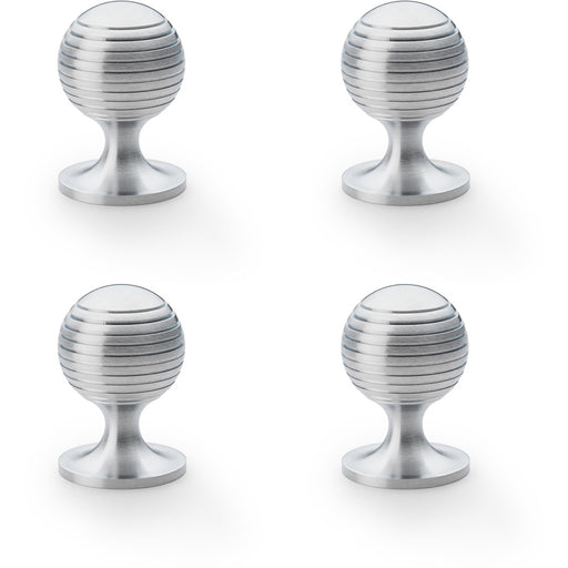 4 PACK Reeded Ball Door Knob 38mm Satin Chrome Lined Cupboard Pull Handle