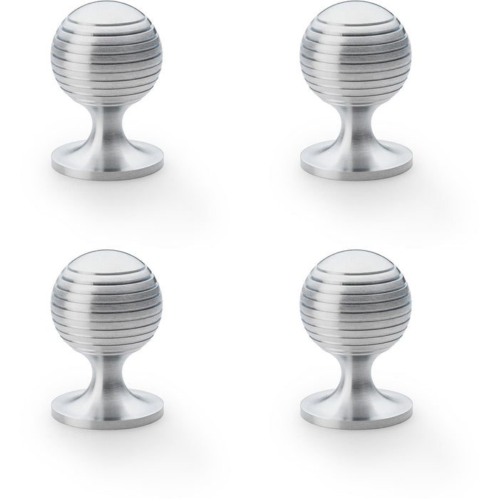 4 PACK Reeded Ball Door Knob 38mm Satin Chrome Lined Cupboard Pull Handle