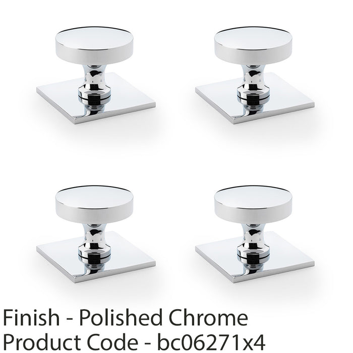 4 PACK Slim Round Door Knob & Matching Backplate Polished Chrome 38mm Handle 1