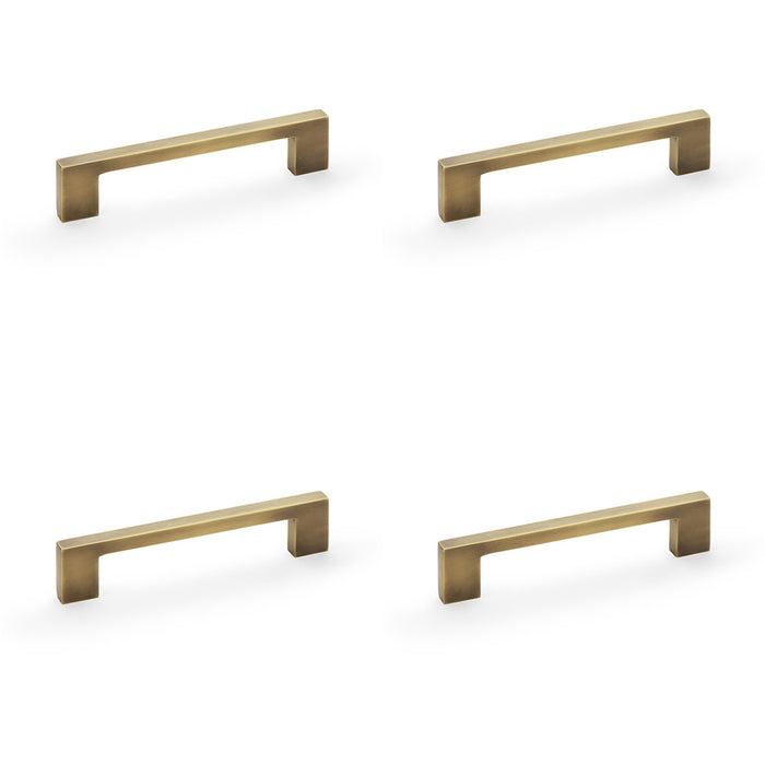 4x Slim Square Bar Pull Handle Antique Brass 128mm Centres SOLID BRASS Drawer
