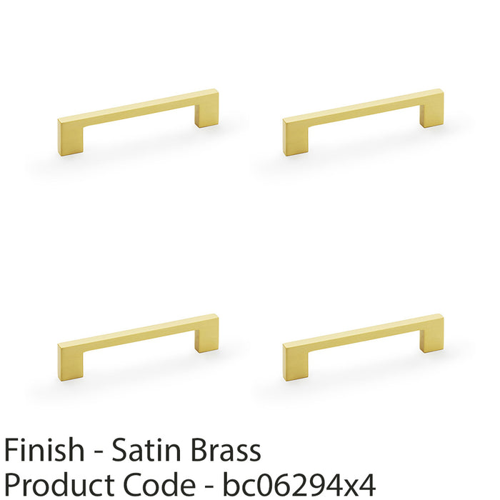 4 PACK Slim Square Bar Pull Handle Satin Brass 128mm Centres SOLID BRASS Drawer 1