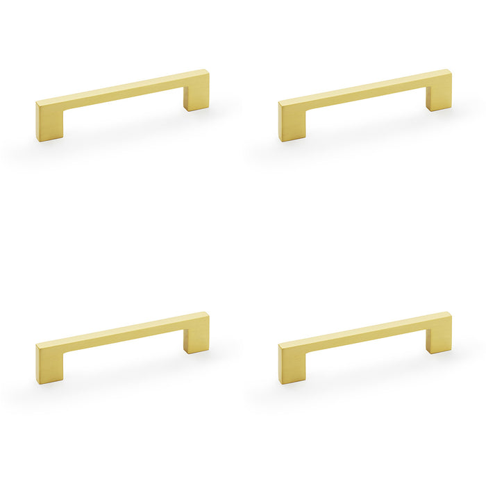 4 PACK Slim Square Bar Pull Handle Satin Brass 128mm Centres SOLID BRASS Drawer